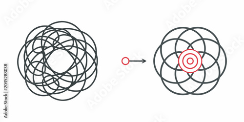 Interlocking circular lines with converging point vector illustration