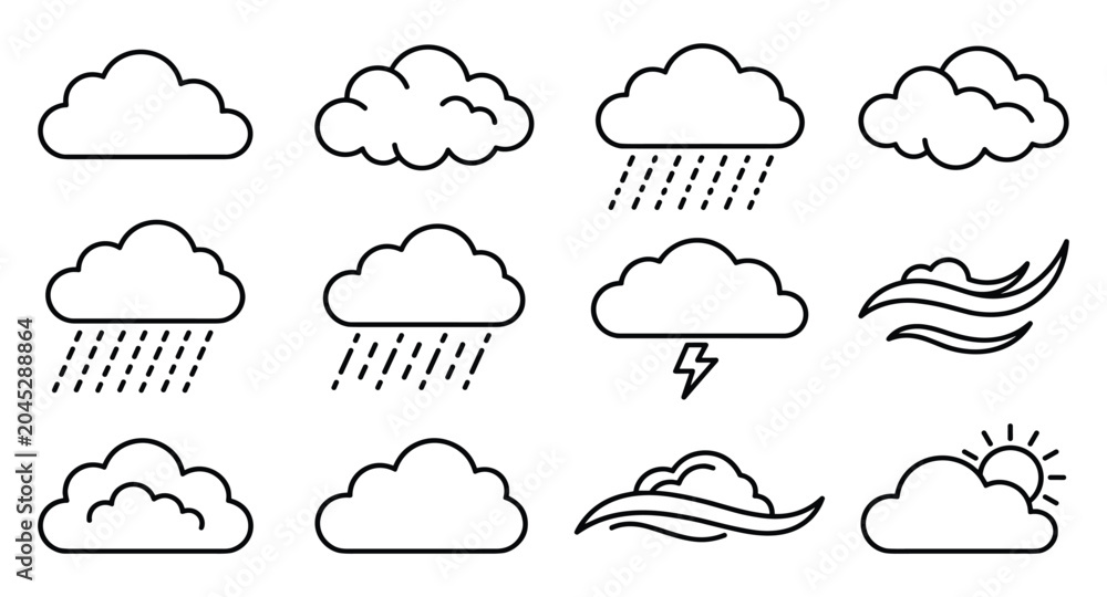 Obraz premium Weather cloud icons set on transparent background vector illustration.
