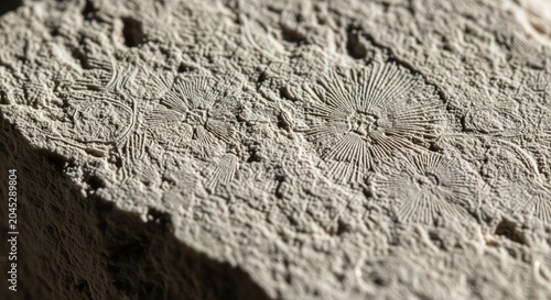 Ancient fossilized imprint of sea life preserved in stone, revealing Earth's prehistoric past.