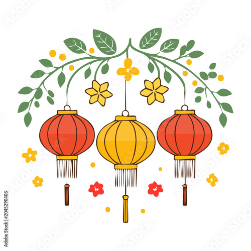 Decorative lanterns and flowers illustration