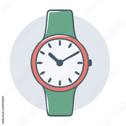 Flat design icon of a green wristwatch