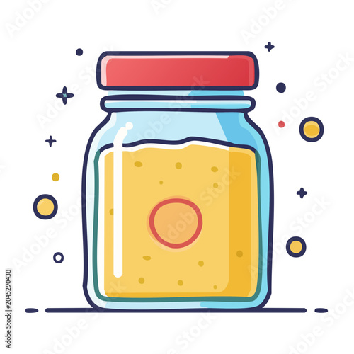 Flat design icon of a jar of honey with a red lid