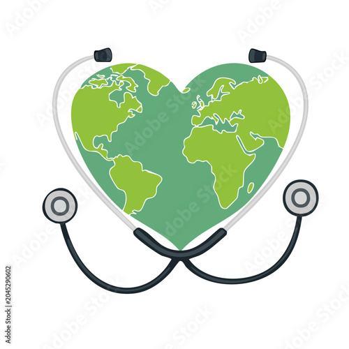 Heart shaped Earth with stethoscope