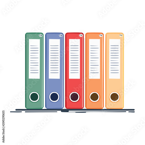 Row of colorful ring binders on white background