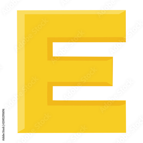 Yellow 3D Letter E on White Background