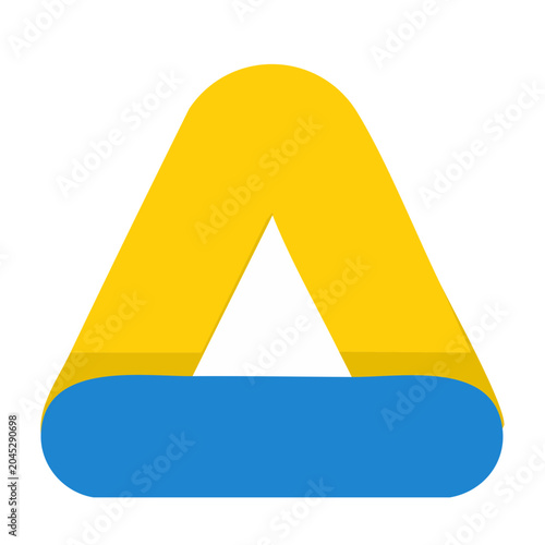 Yellow and blue triangle logo on white background
