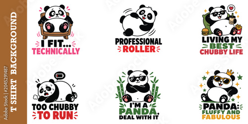 Foto Funny panda sitting on chair is fit technically quote illustration