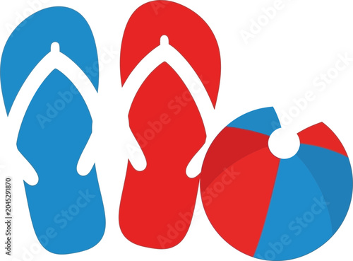 Happy 4th of July day in America with flip flops and beach ball