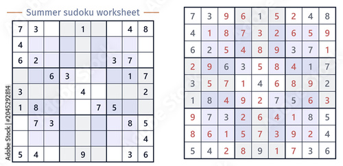 Sudoku worksheet for summer activities with numbers and grids  