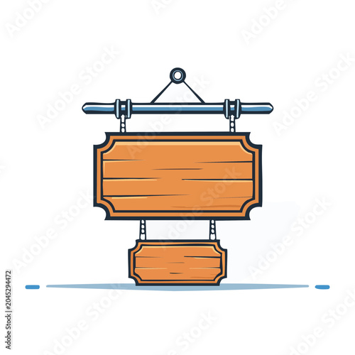 Hanging wooden sign with two boards, flat design illustration