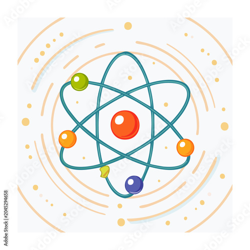 Stylized atom model with orbiting electrons