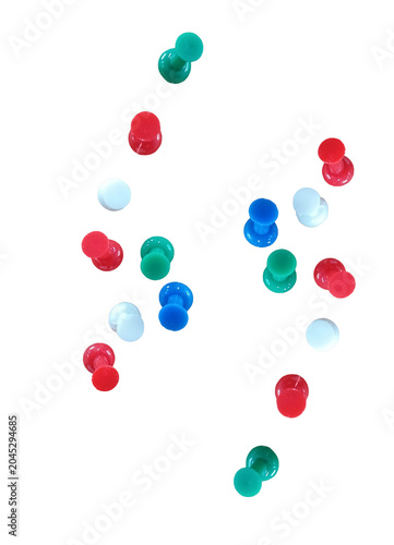 Push pin cutout on transparency. Office supply asset for business presentation rendering, education composite, workspace background, UI development, and stationery visualization production workflows