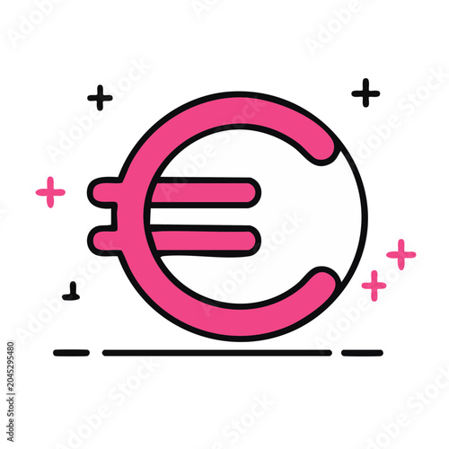 Pink Euro symbol icon with flat design style