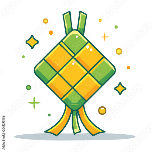 Ketupat illustration with festive sparkles