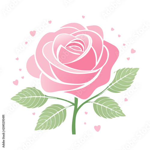 Pink rose with small hearts illustration
