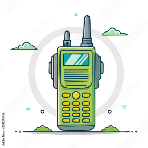 Green walkie talkie illustration with clouds