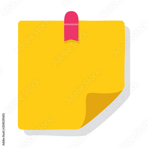 Yellow sticky note with pink tab, flat design icon