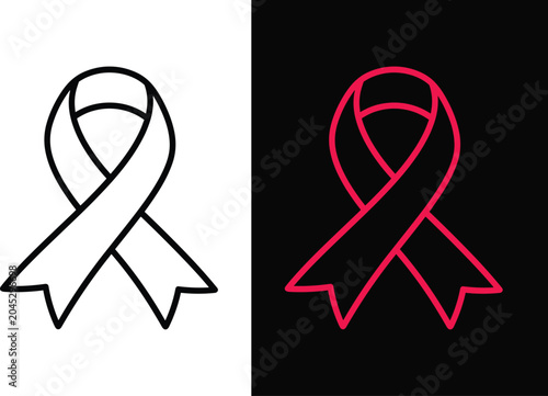 Awareness ribbons in black outline and red outline on split background