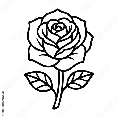 Black line drawing of a rose.