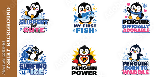 Photography Adorable penguin mascot collection featuring surfing superhero and fishing themed designs