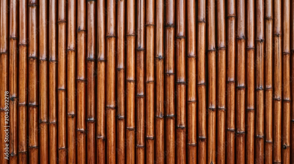 Fototapeta premium Texture bamboo stems arranged vertically shiny reddish brown color wood