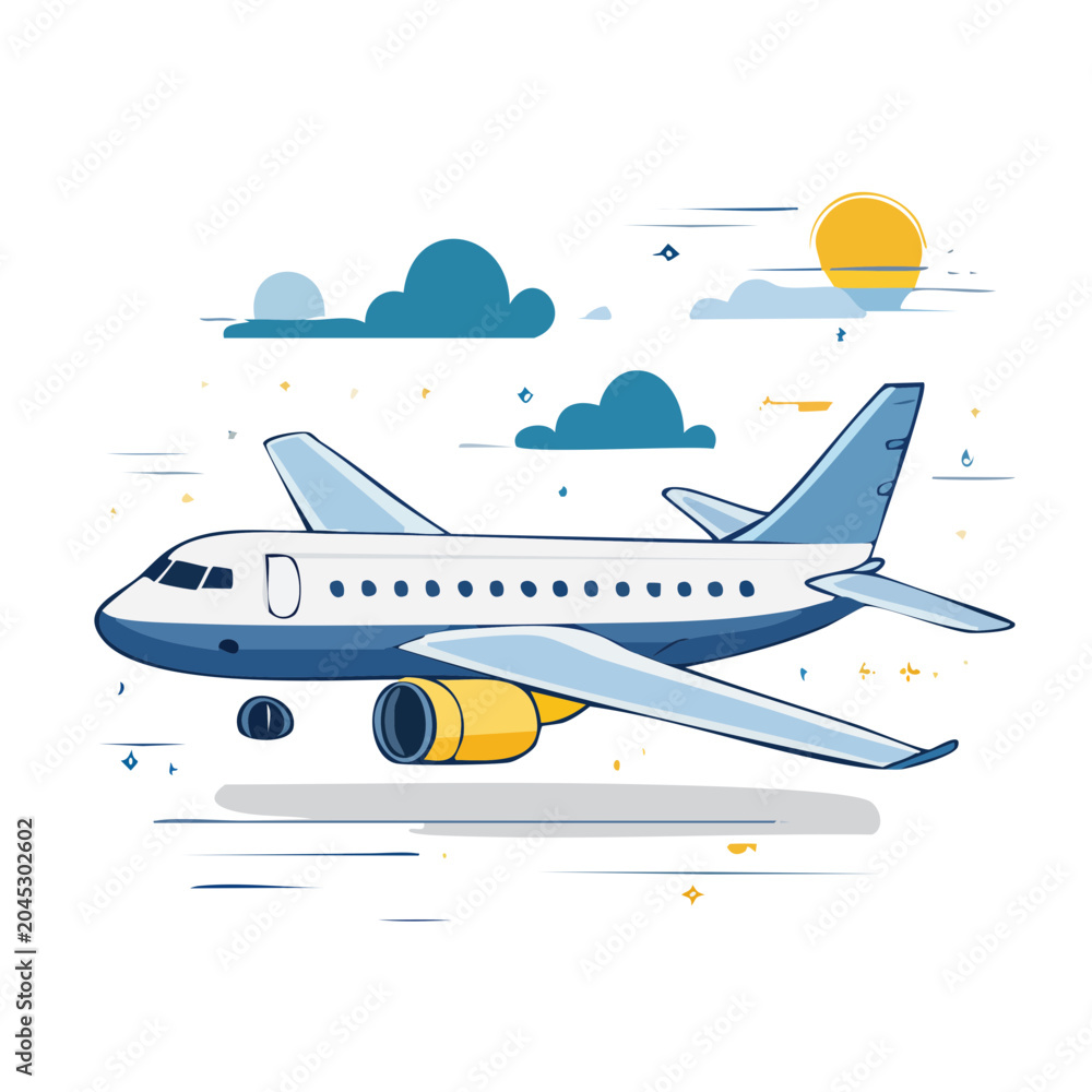 Fototapeta premium Flat design illustration of a commercial airplane flying in the sky
