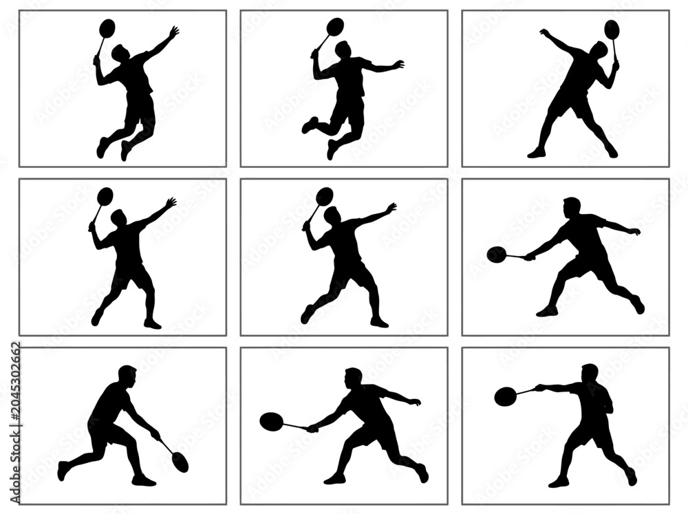 Fototapeta premium A Comprehensive Collection of Professional Badminton Player Action Silhouettes for Sport