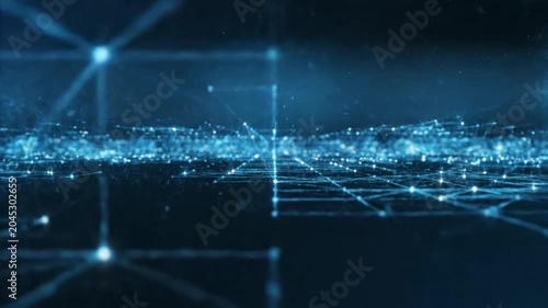 Abstract digital network with glowing blue dots and lines on dark background
