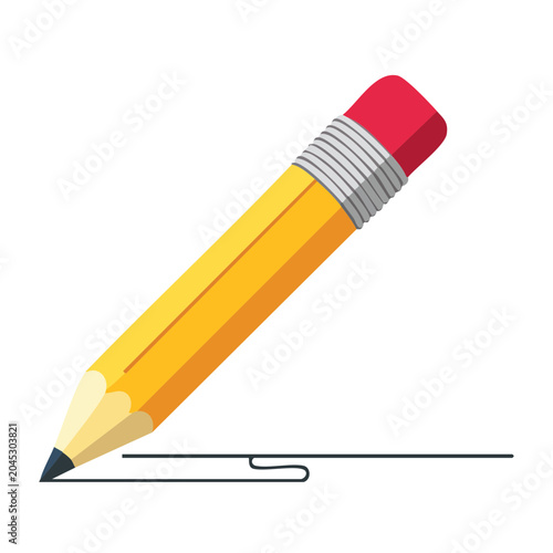Yellow pencil drawing a line on white background