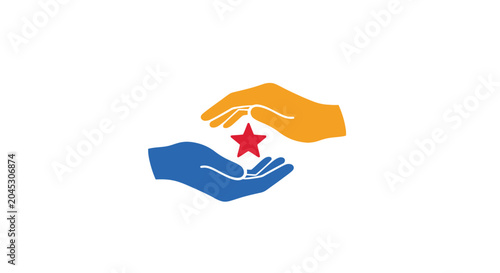 Hands reaching out to each other in support and unity with a star.