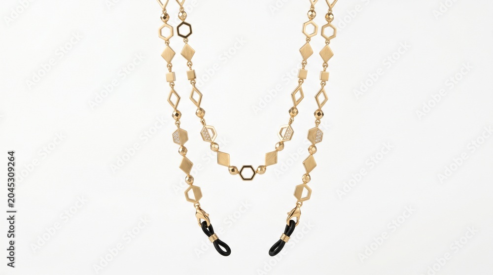 Fototapeta premium geometric sunglasses chain necklace isolated on clean background representing elegant fashion accessory, modern jewelry design and stylish lifestyle concept