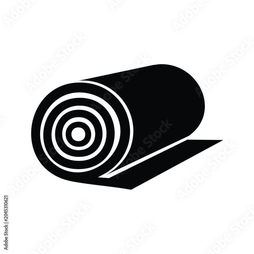 Black and white fabric roll icon representing textile industry with material, manufacturing