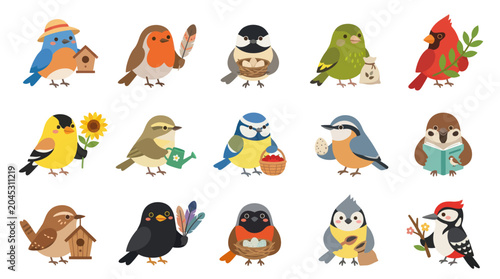 Cute Cartoon Birds Collection Vector Art Flat Illustration
