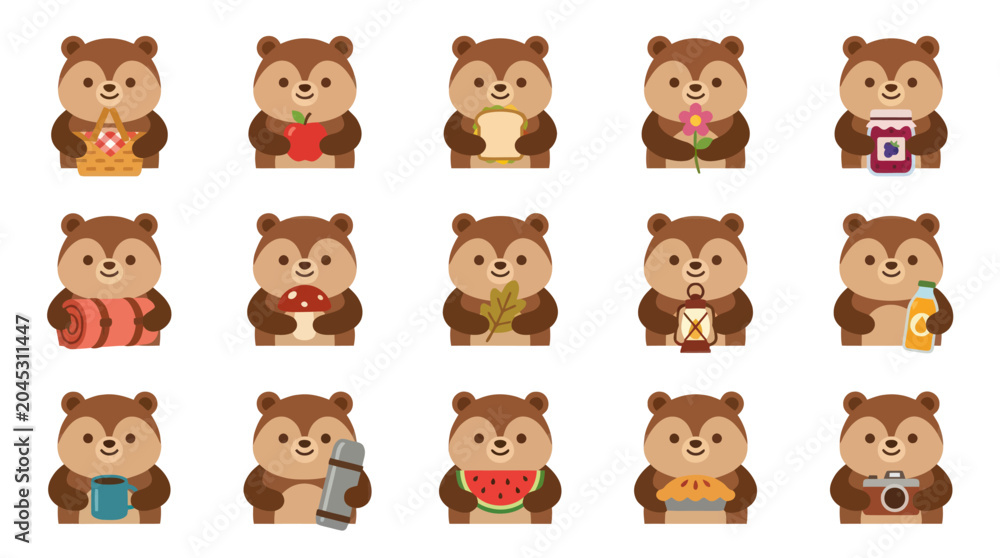 Obraz premium Cute Cartoon Bear Characters Collection for Outdoor Leisure and Nature Activities in Flat Vector Style