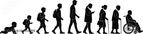 Foto Human Life Cycle Silhouettes from Baby to Elderly Person Including Walking, Agin