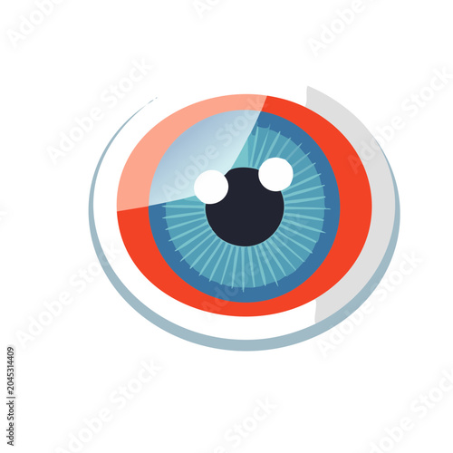 Stylized eye icon with blue iris and red outer ring