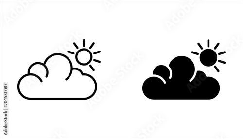 cloud icon set, weather forecast symbol, black and white vector graphics