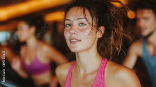 Asian runner wearing a knee brace while walking on a treadmill, determined expression in a rehabilitation training environment focused on recovery and resilience