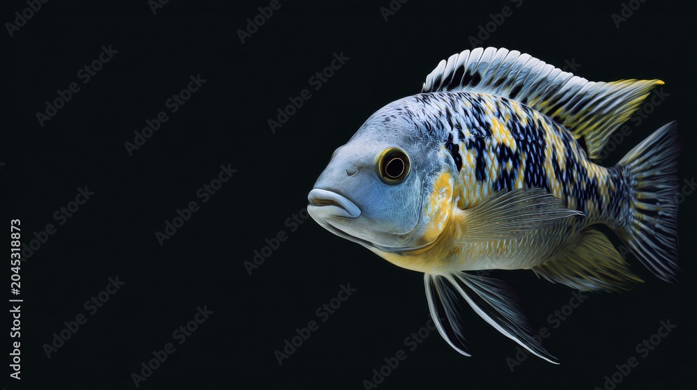 Fototapeta premium Vibrant Freshwater Fish Swimming Against Dark Background