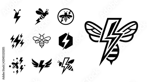 Bild auf Leinwand Bee Lightning Bolt Icons Set: Energy, Power, Nature Symbols