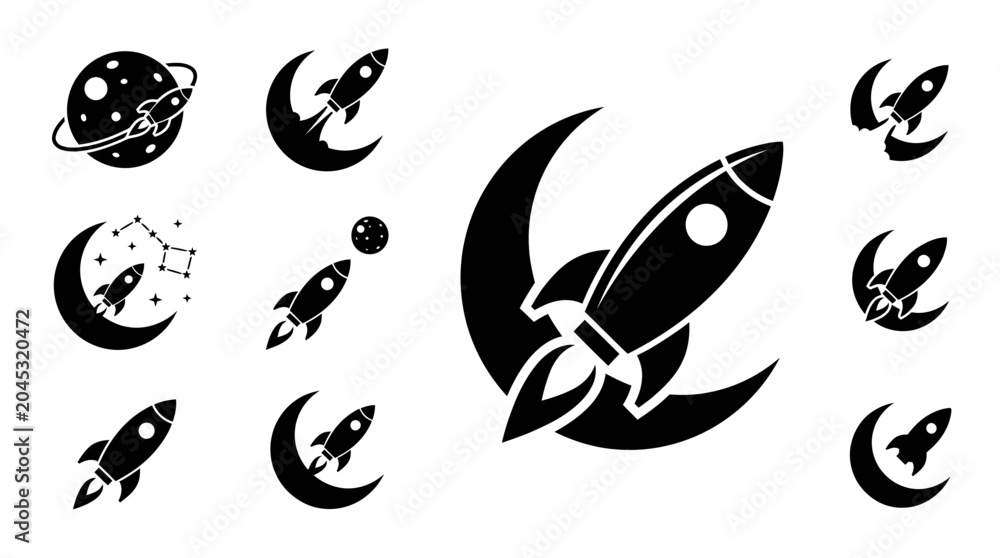 Fototapeta premium Rocket Ship Collection: Space Exploration Icons