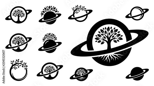 Foto Tree of Life Planet Logos - Eco, Nature, Growth, Orbit, Space Icons