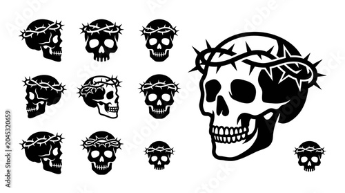 Fotografija Skull with Crown of Thorns Collection - Black and White Graphic Elements