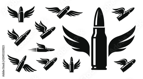 Tableau sur toile Flying Bullets with Wings Vector Icons Set