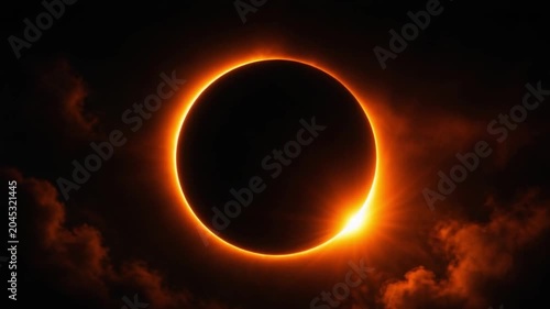 Annular Solar Eclipse Forming Brilliant Ring of Fire. 4K Video