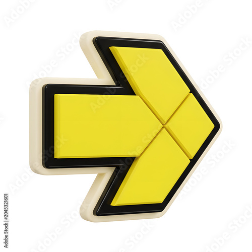 3D Yellow Arrow Icon with Black and Cream Border