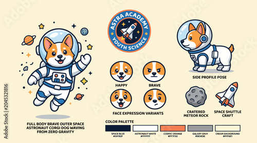 фотографія Corgi astronaut floating in space illustration.