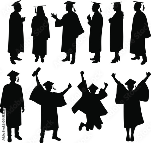 Schilderij op canvas Silhouettes of graduating students in academic regalia celebrating graduation da