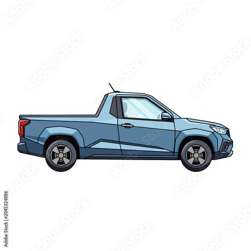 Modern Blue Pickup Truck Vehicle Side View Illustration
