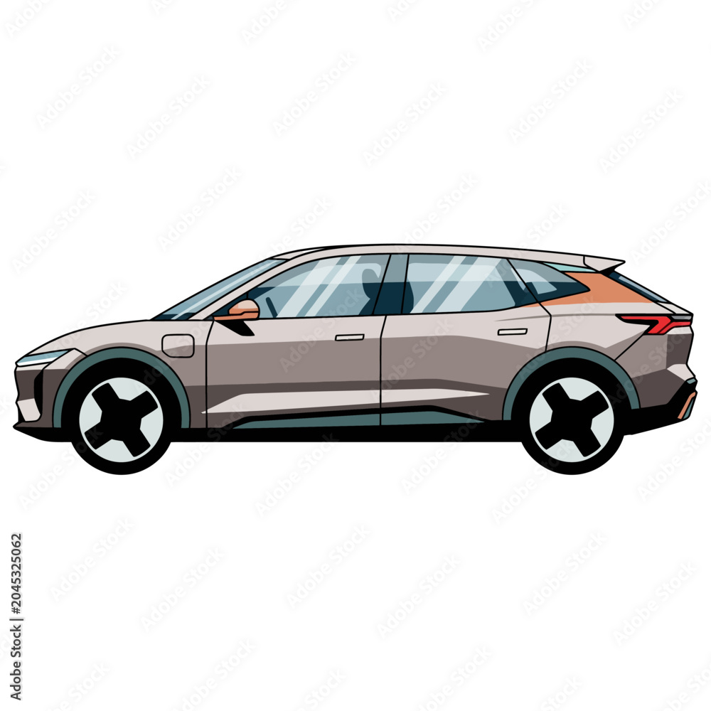 Fototapeta premium Modern Electric SUV Car Illustration, Side View, Clean Energy Vehicle